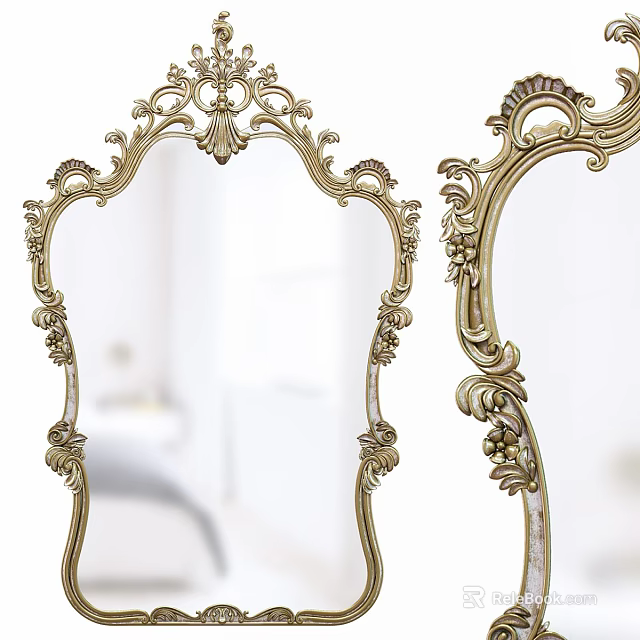 Pair of Elegant Ornate Carved Frame Decorative Mirrors With Classic Design Elements 3d model 