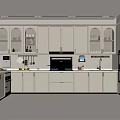 Modern White Kitchen Interior Design With Glass Front Cabinets And Appliances 3d model