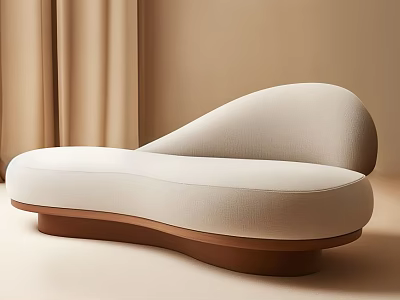 Modern Beige Fabric Multi Person Sofa With Curved Design For Living Room 3d model