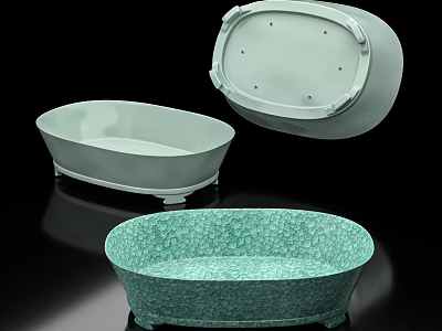 Modern Green Ceramic Bathtubs With Oval Shape And Textured Surface Design 3d model