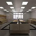 Commercial Restaurant Kitchen Interior Featuring Stainless Steel Equipment And Large Windows