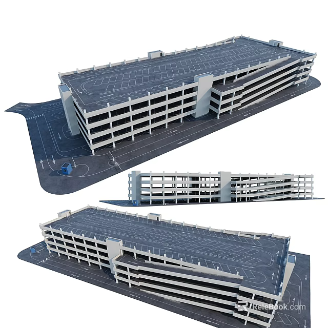 Modern Multi Storey Parking Garage Building With Roof Parking Area And Blue Vehicle 3d model 