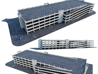 Modern Multi Storey Parking Garage Building With Roof Parking Area And Blue Vehicle 3d model