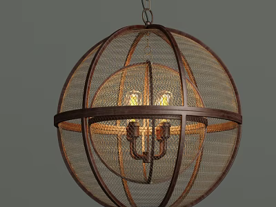 Vintage Spherical Chandelier With Metal Wire Mesh Frame And Warm Light Bulbs 3d model