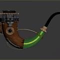 Steampunk Vintage Pipe With Wooden Body Metal Gears Green Accent And Black Stem