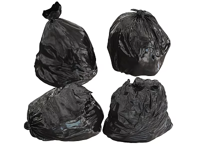 Four Black Trash Bags For Home Waste Disposal And Collection Use 3d model