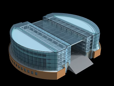 Modern Circular Architecture Design Featuring Glass Facade Open Roof And Entrance Area 3d model