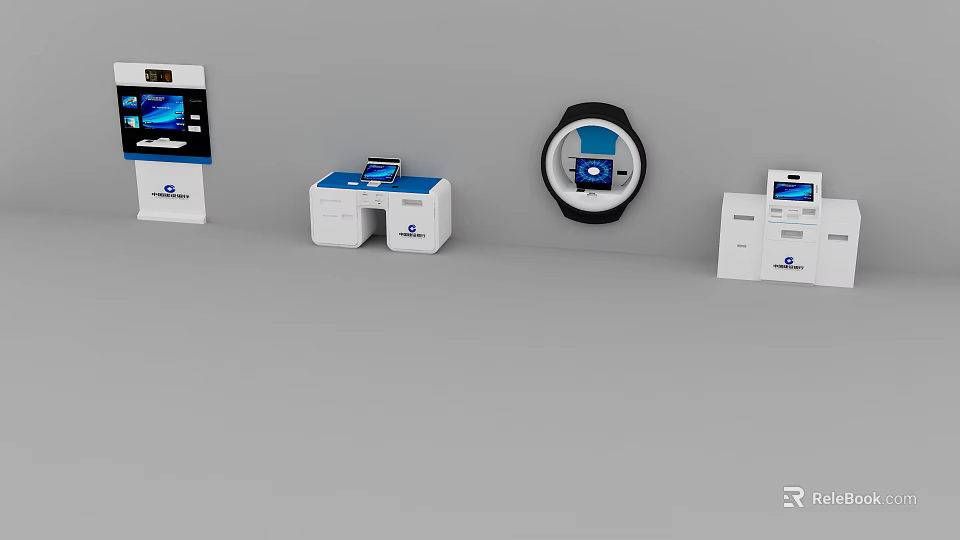 Public Facilities With Self Service Kiosks Digital Displays And Biometric Scanners 3d model 