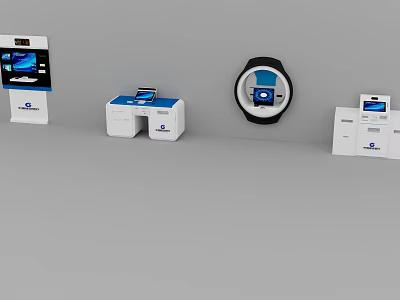 Public Facilities With Self Service Kiosks Digital Displays And Biometric Scanners 3d model