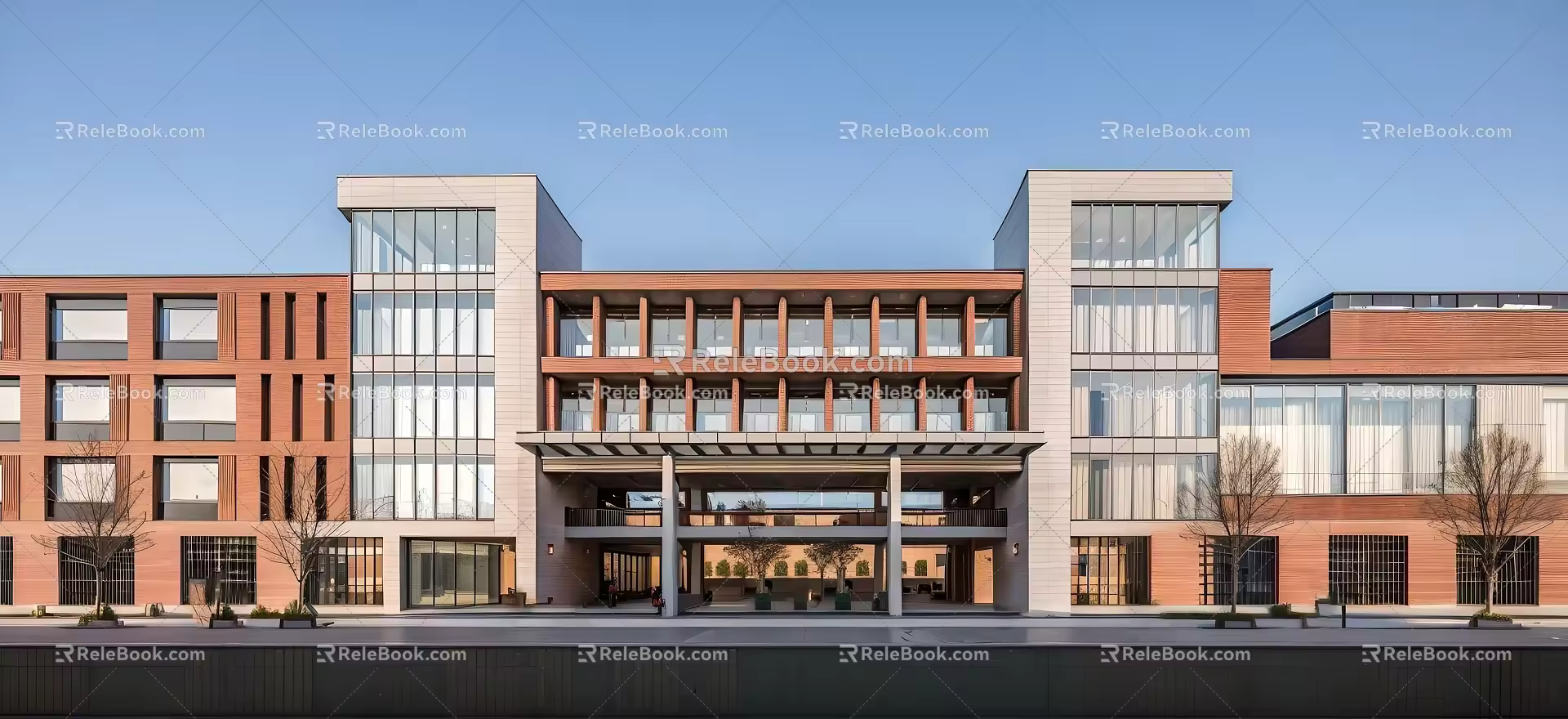 Modern Simple School Middle School Education Building Campus Teaching Building Playground 3d model