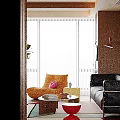 Modern Living Dining Room Open Concept With TV Bookshelf Colorful Rug Sofa And Green Plant
