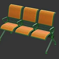 Three Seat Public Chair With Orange Seat Backrest And Metal Frame Design