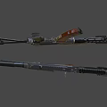 Tactical Assault Rifles With Black Metal Body Orange Wooden Stock And Magazine