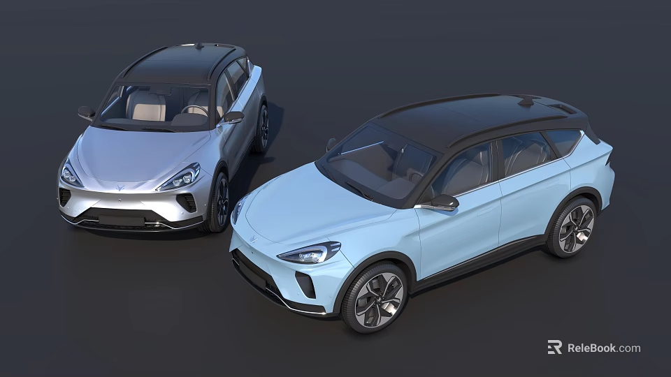 Modern SUV Exterior Design With Silver And Light Blue Body And Black Roof 3d model 