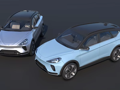 Modern SUV Exterior Design With Silver And Light Blue Body And Black Roof 3d model