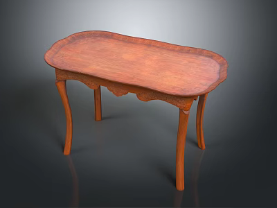 Classic Wooden Table With Oval Top Carved Edges And Curved Legs 3d model