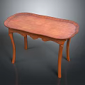 Classic Wooden Table With Oval Top Carved Edges And Curved Legs