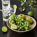 Fresh Green Fruits Platter With Grapes Apples Pears And Lime Slices