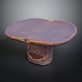 Handcrafted Wooden Tray With Oval Top Cylindrical Base And Natural Wood Grain
