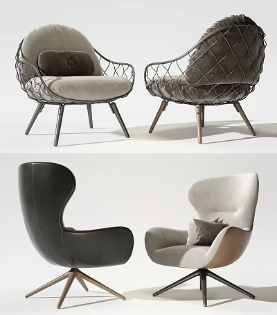 Modern Single Sofa Designs With Leather Fabric Upholstery And Metal Frame Details 3d model