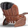 Brown Leather Lazy Sofa With Black Faux Fur Backrest And Wooden Base Armrests
