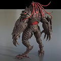 Mythical Fantasy Game And Movie Character With Armored Body Red Glowing Core Horns And Claws