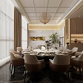 Elegant Private Dining Room Interior With Round Table Chairs Tableware Chandelier And Green Plant