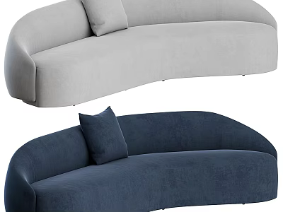 Multi Person Sofa in Light Gray and Navy Blue with Curved Design and Pillow 3d model