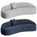 Multi Person Sofa in Light Gray and Navy Blue with Curved Design and Pillow