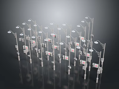 Urban Street Scene Components With Neatly Arranged Street Lamp And Traffic Light Models 3d model
