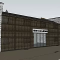 Modern Museum Building Architecture With Wooden Facade Glass Windows and Stone Wall