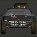 Modified Blue Off Road Vehicle With Worn Body Spare Tire Skull Decoration And Large Tires
