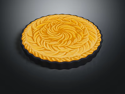 Homemade Freshly Baked Golden Round Tart With Intricate Spiral Swirl Design 3d model