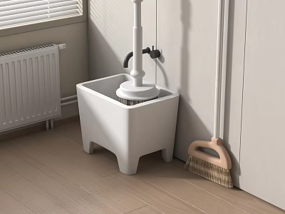 Modern White Bathroom Accessories With Mop Sink Mop And Cleaning Brush 3d model