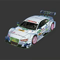 White Racing Car With Multiple Sponsor Logos And Rear Wing On Roof
