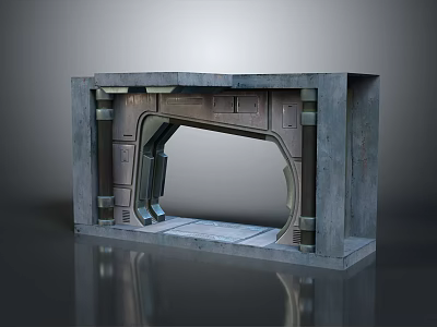 Modern Industrial Style Concrete Architectural Structure With Arched Opening And Metal Frame Details 3d model