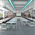 Modern Science Laboratory Interior With Rows Of Desks And Equipment