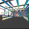 Large Modern Conference Venue With Bright Lighting Stage Podium Projection Screens And Seats