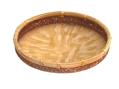 Round Handwoven Bamboo Tray With Woven Texture For Household Decor And Practical Use 3d model