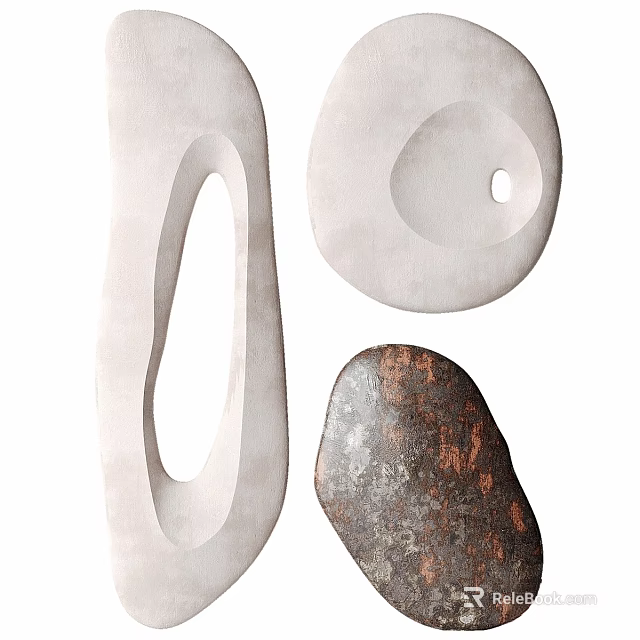 Modern Abstract Wall Decor Featuring Natural Textured Shapes White Brown Holes and Oval Designs 3d model 
