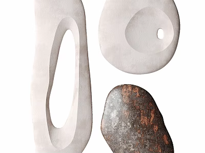 Modern Abstract Wall Decor Featuring Natural Textured Shapes White Brown Holes and Oval Designs 3d model