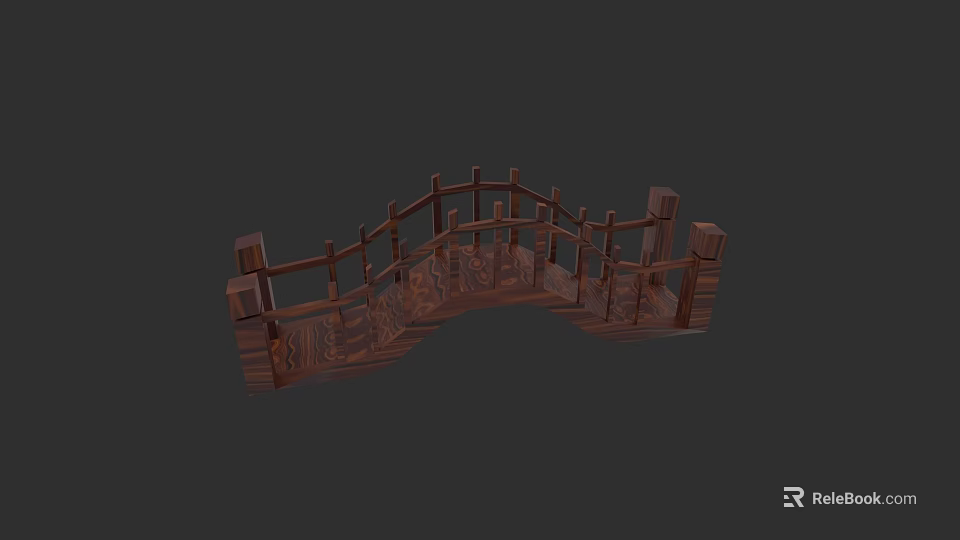 Handcrafted Wooden Arch Bridge Model With Curved Design And Detailed Railings 3d model 