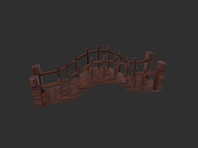 Handcrafted Wooden Arch Bridge Model With Curved Design And Detailed Railings 3d model