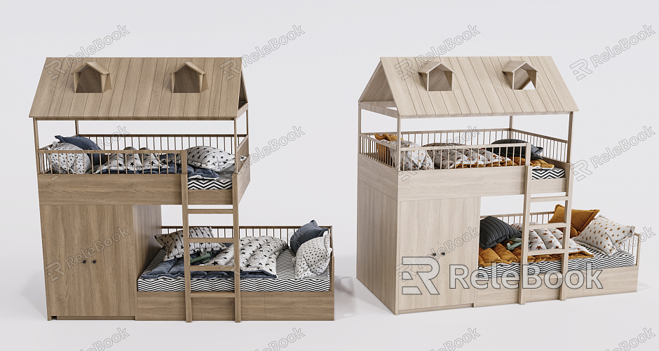 Nordic Bed Wooden Children's Bed High and Low Bed model