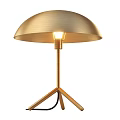 Modern Brushed Gold Table Lamp With Dome Shaped Shade Triangular Base And Illuminated Warm Light 3d model