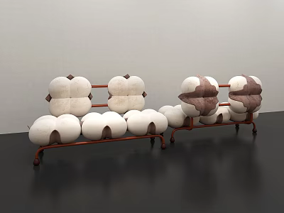 Modern Artistic Public Chairs With Cloud Shaped Seats And Brown Metal Frames 3d model
