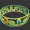 Golden Bracelet With Intricate Patterns And Colored Gemstones Red Blue