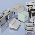 Kitchen Appliances Collection Including Oven Refrigerator Stove Sink And Storage Units