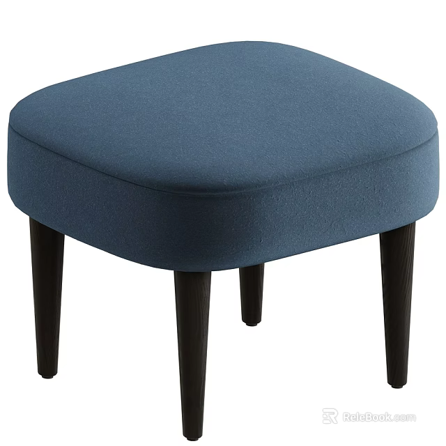 Stylish Blue Upholstered Ottoman With Black Wooden Legs For Modern Living Room Decor 3d model 