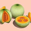 Fresh Cantaloupe Whole and Sliced with Orange Flesh and Seeds on Pink Background